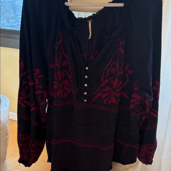 Free People Black Tunic with Deep Red Embroidery - Picture 4 of 7